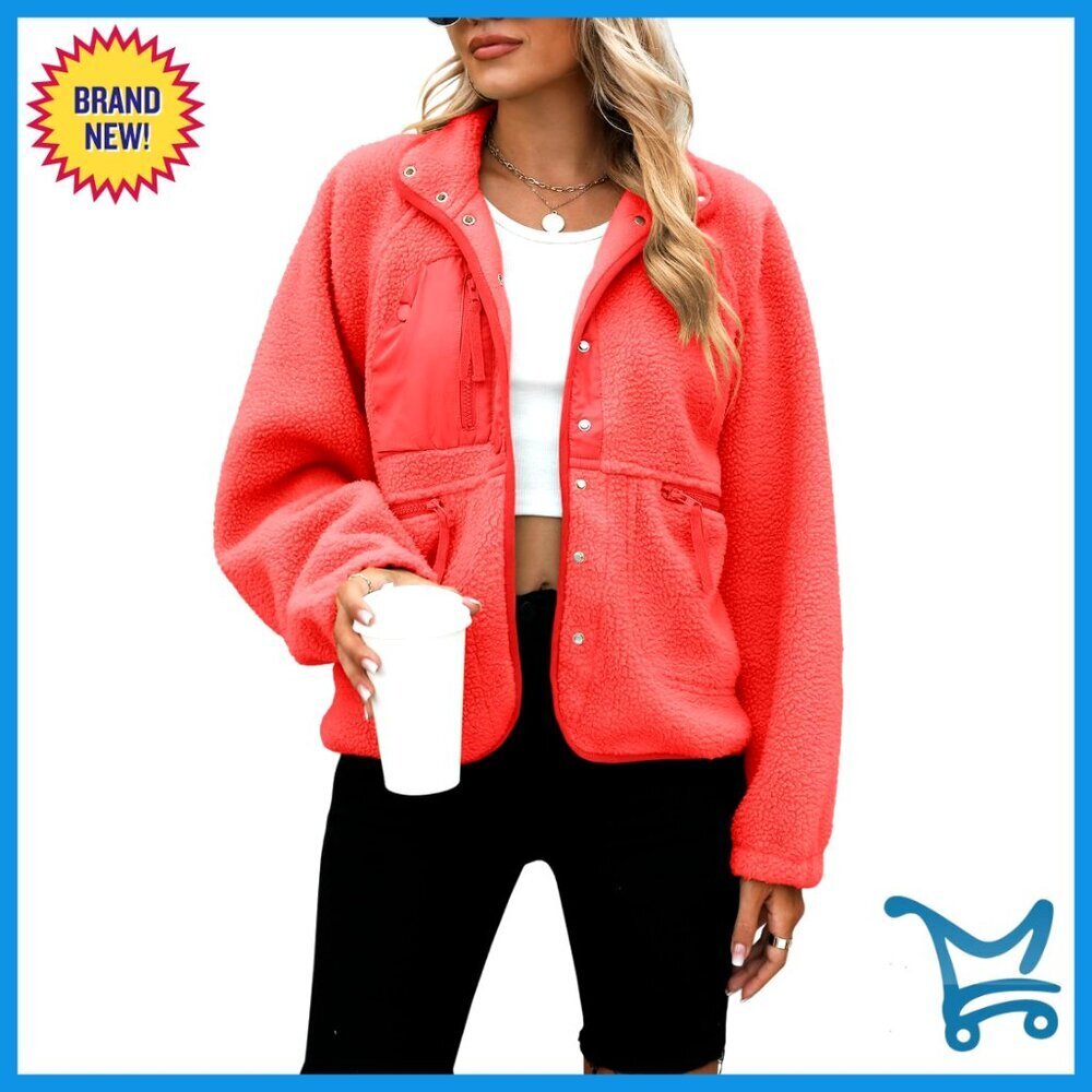 Fleece Sherpa Jacket Oversized Cropped Button Down Cozy Winter Outerwear with